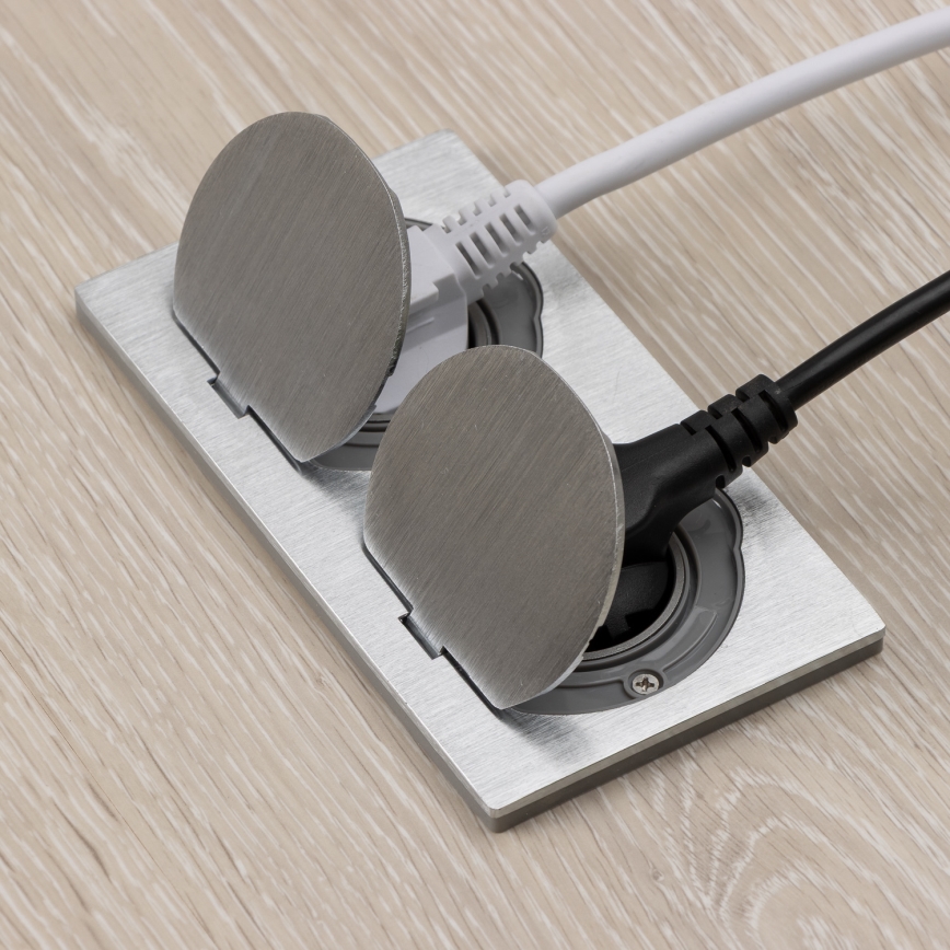 Brilagi - Inbouw dubbele wandcontactdoos voor keuken INBOX IP55, zilver, rechthoekig