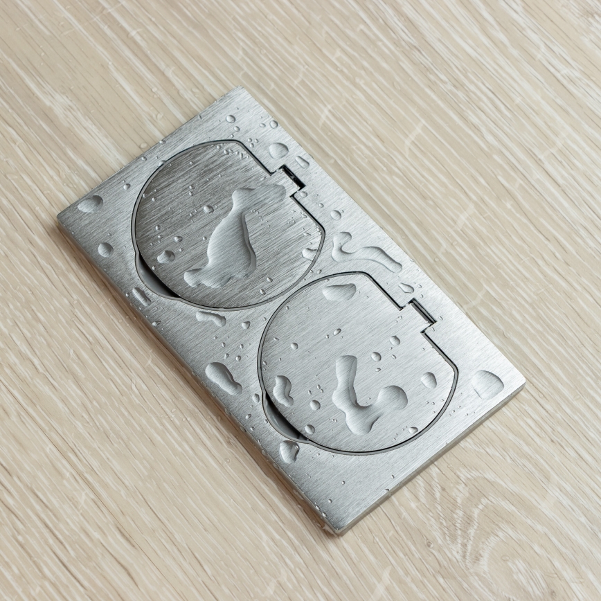 Brilagi - Inbouw dubbele wandcontactdoos voor keuken INBOX IP55, zilver, rechthoekig