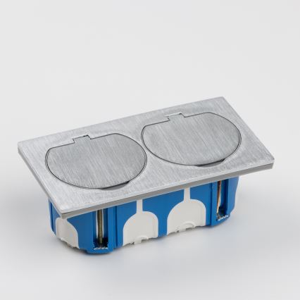 Brilagi - Inbouw dubbele wandcontactdoos voor keuken INBOX IP55, zilver, rechthoekig