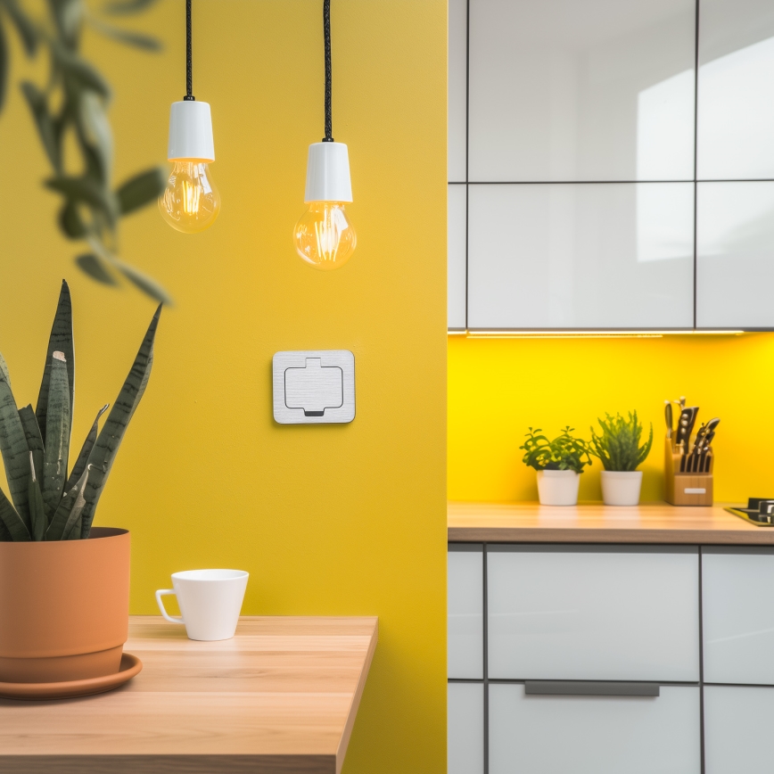 Brilagi - INBOX inbouwstopcontact voor keuken IP55, mat chroom, rechthoekig