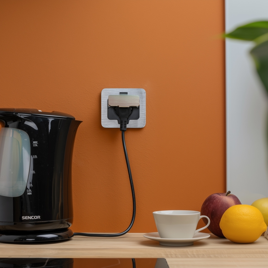 Brilagi - INBOX inbouwstopcontact voor keuken IP55, mat chroom, rechthoekig