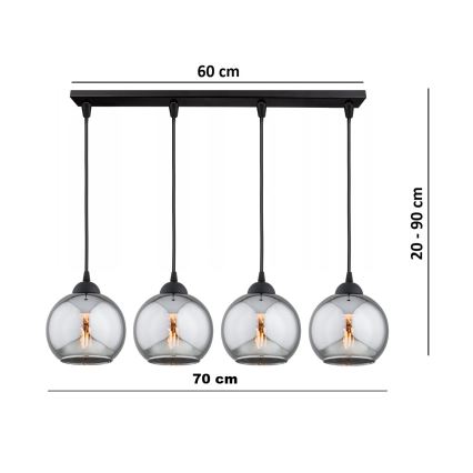 Brilagi - Kabelhanglamp DIOR 4xE27/60W/230V zwart/rookgrijs