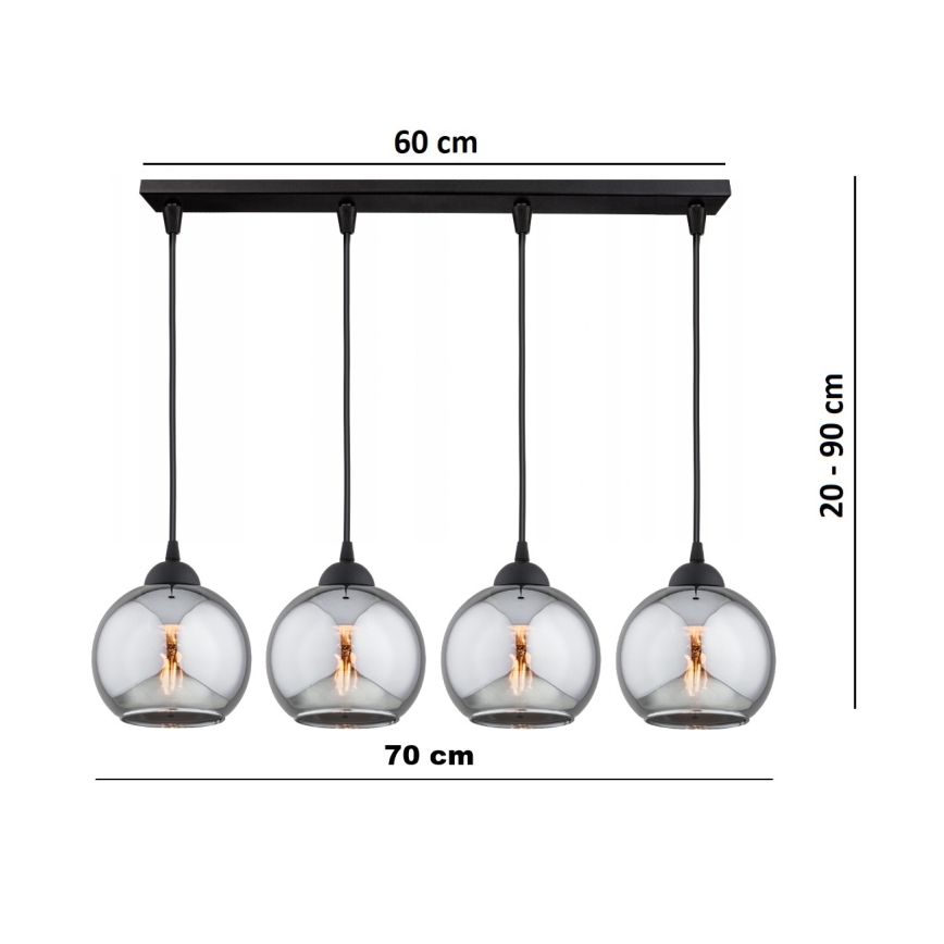 Brilagi - Kabelhanglamp DIOR 4xE27/60W/230V zwart/rookgrijs