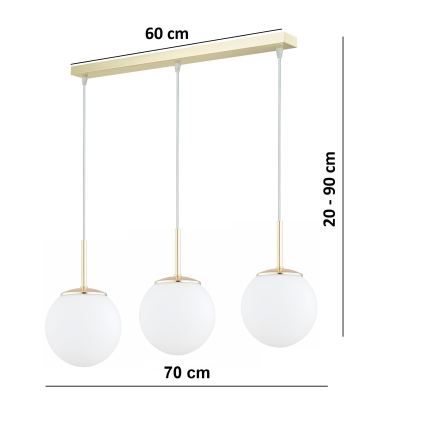Brilagi - Kabelhanglamp MILO 3xE27/60W/230V goudkleurig