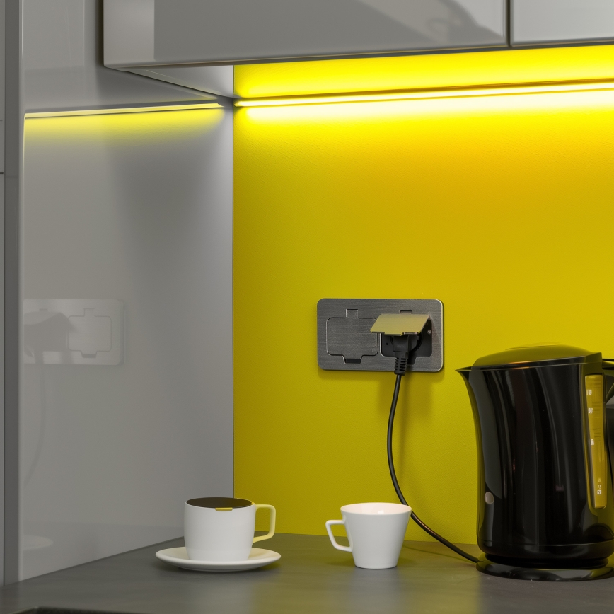 Brilagi - Keuken inbouw dubbele wandcontactdoos INBOX IP55 mat chroom rechthoekig