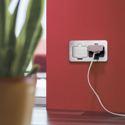 Brilagi - Keuken inbouw dubbele wandcontactdoos INBOX IP55 mat chroom rechthoekig