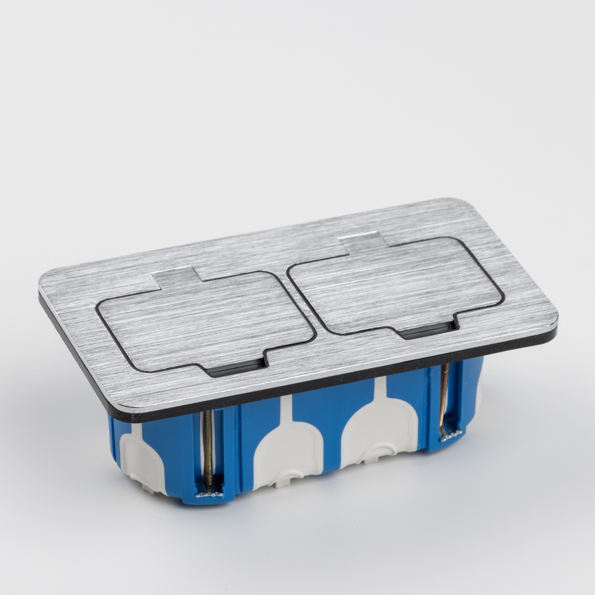 Brilagi - Keuken inbouw dubbele wandcontactdoos INBOX IP55 mat chroom rechthoekig