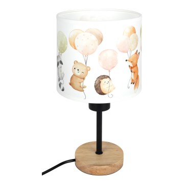 Brilagi - Kinder-bureaulamp BOBO WOOD 1xE27/25W/230V eiken/zwart/wit/dierenmotief