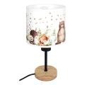 Brilagi - Kinder tafellamp BOBO WOOD 1xE27/25W/230V eik/zwart/wit/dierenmotief