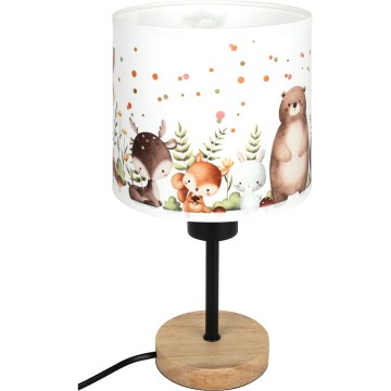 Brilagi - Kinder tafellamp BOBO WOOD 1xE27/25W/230V eik/zwart/wit/dierenmotief