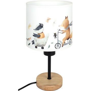 Brilagi - Kinder-tafellamp BOBO WOOD 1xE27/25W/230V eiken/zwart/wit/dieren