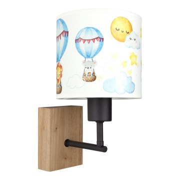 Brilagi - Kinderwandlamp BOBO WOOD 1xE27/25W/230V eik/zwart/wit/dieren