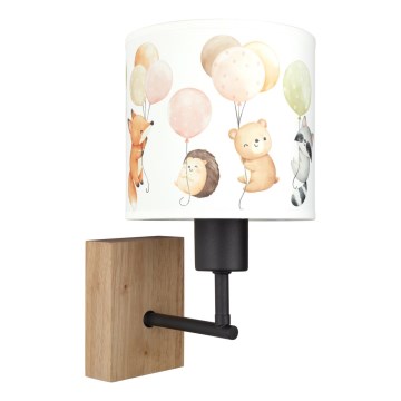 Brilagi - Kinderwandlamp BOBO WOOD 1xE27/25W/230V eik/zwart/wit/dierenmotief
