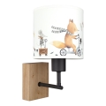 Brilagi - Kinderwandlamp BOBO WOOD 1xE27/25W/230V eik/zwart/wit/dierenmotief