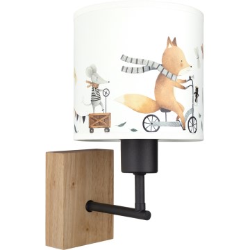 Brilagi - Kinderwandlamp BOBO WOOD 1xE27/25W/230V eik/zwart/wit/dierenmotief