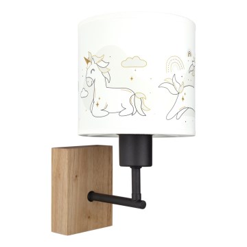 Brilagi - Kinderwandlamp BOBO WOOD 1xE27/25W/230V eik/zwart/wit/eenhoorns