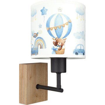 Brilagi - Kinderwandlamp BOBO WOOD 1xE27/25W/230V eiken/zwart/wit/blauw/beertjes