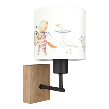 Brilagi - Kinderwandlamp BOBO WOOD 1xE27/25W/230V eiken/zwart/wit/dierenmotief