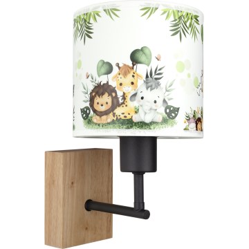 Brilagi - Kinderwandlamp BOBO WOOD 1xE27/25W/230V eiken/zwart/wit/groen/jungle