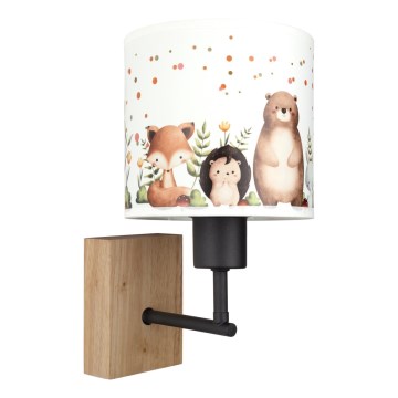 Brilagi - Kinderwandlamp BOBO WOOD 1xE27/25W/230V eiken/zwart/wit/met diertjes