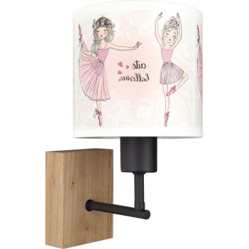 Brilagi - Kinderwandlamp BOBO WOOD 1xE27/25W/230V eiken/zwart/wit/roze/balletschoentjes