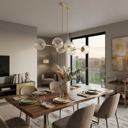 Brilagi - Kroonluchter aan kabel STELLA 6xE27/60W/230V beige/goud