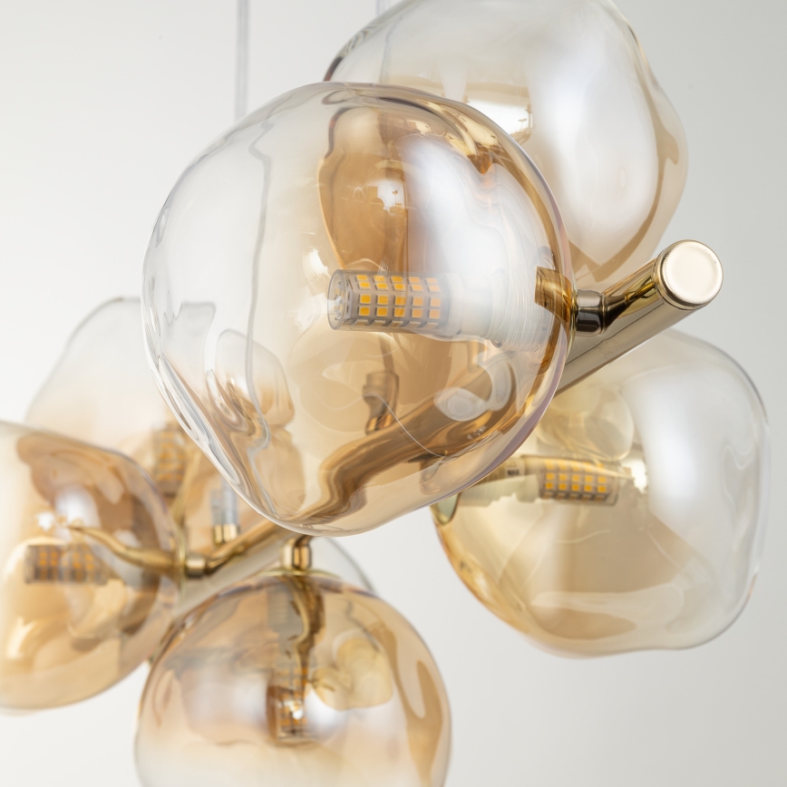 Brilagi - Kroonluchter aan kabel VULCANO 7xG9/8W/230V goud/rookbeige