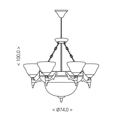 Brilagi - Kroonluchter aan ketting DAHLIA 9xE27/40W/230V Ø 74 cm messing