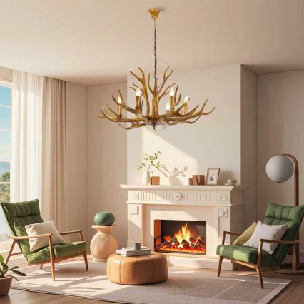 Brilagi - Kroonluchter aan ketting DEER 6xE14/10W/230V Ø 102 cm, met gewei