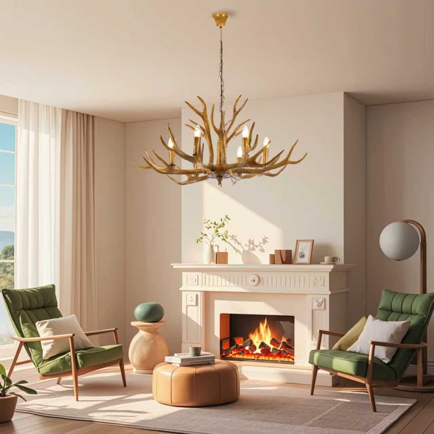 Brilagi - Kroonluchter aan ketting DEER 6xE14/10W/230V Ø 102 cm, met gewei