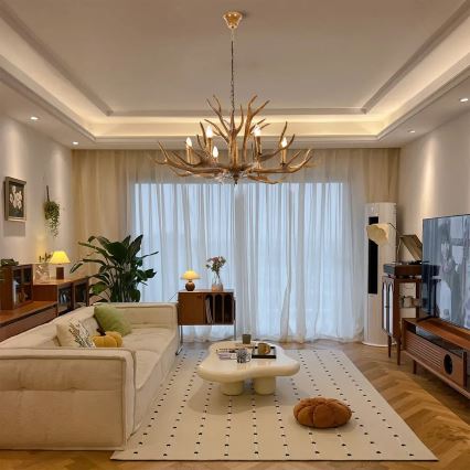 Brilagi - Kroonluchter aan ketting DEER 6xE14/10W/230V Ø 102 cm, met gewei