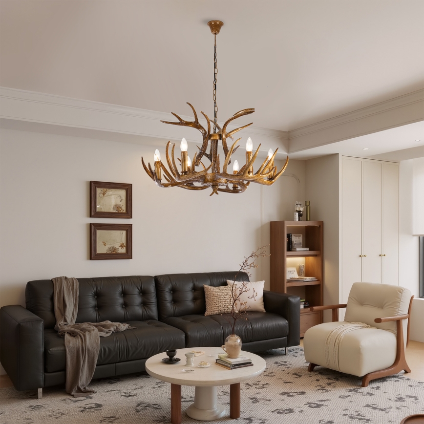 Brilagi - Kroonluchter aan ketting DEER 6xE14/10W/230V Ø 80 cm met geweien