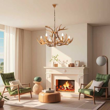 Brilagi - Kroonluchter aan ketting DEER 6xE14/10W/230V Ø 80 cm met geweien