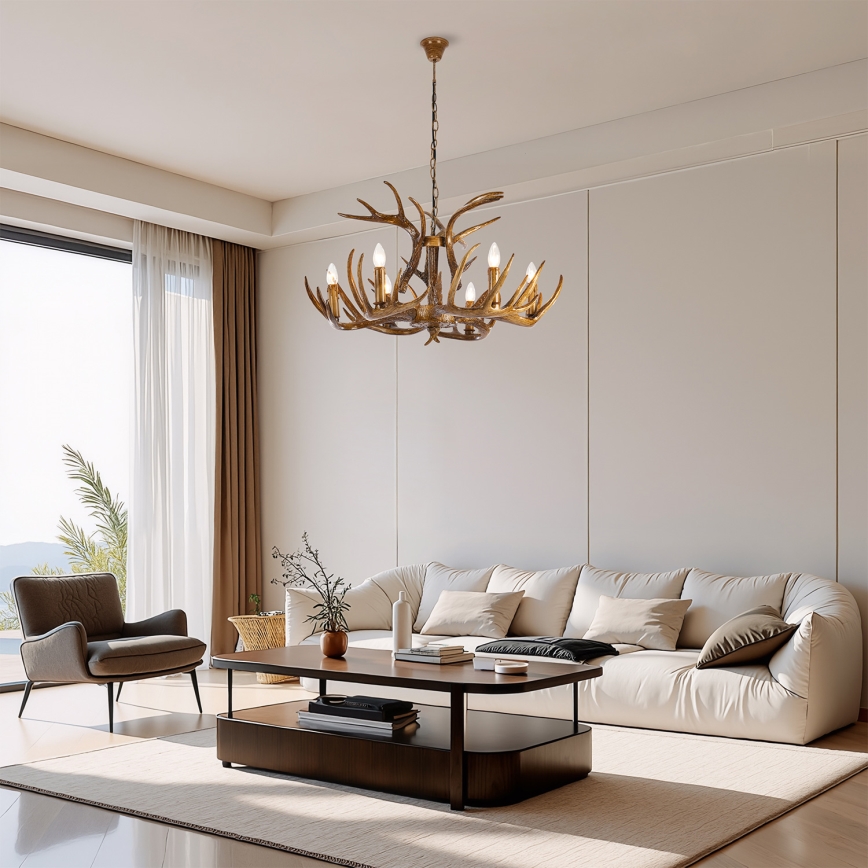 Brilagi - Kroonluchter aan ketting DEER 6xE14/10W/230V Ø 80 cm met geweien