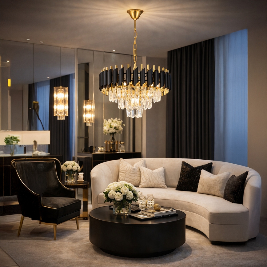 Brilagi - Kroonluchter aan ketting ECLIPSE 5xE14/10W/230V Ø 38 cm zwart/goud