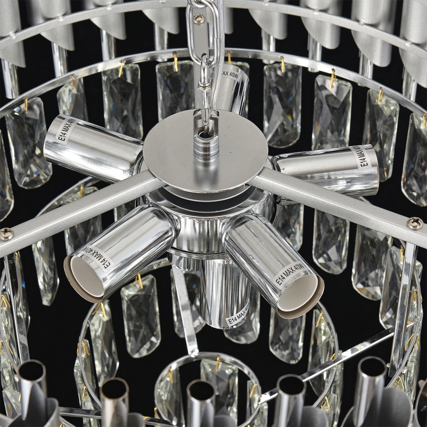 Brilagi - Kroonluchter aan ketting ECLIPSE 7xE14/10W/230V Ø 48 cm zilver