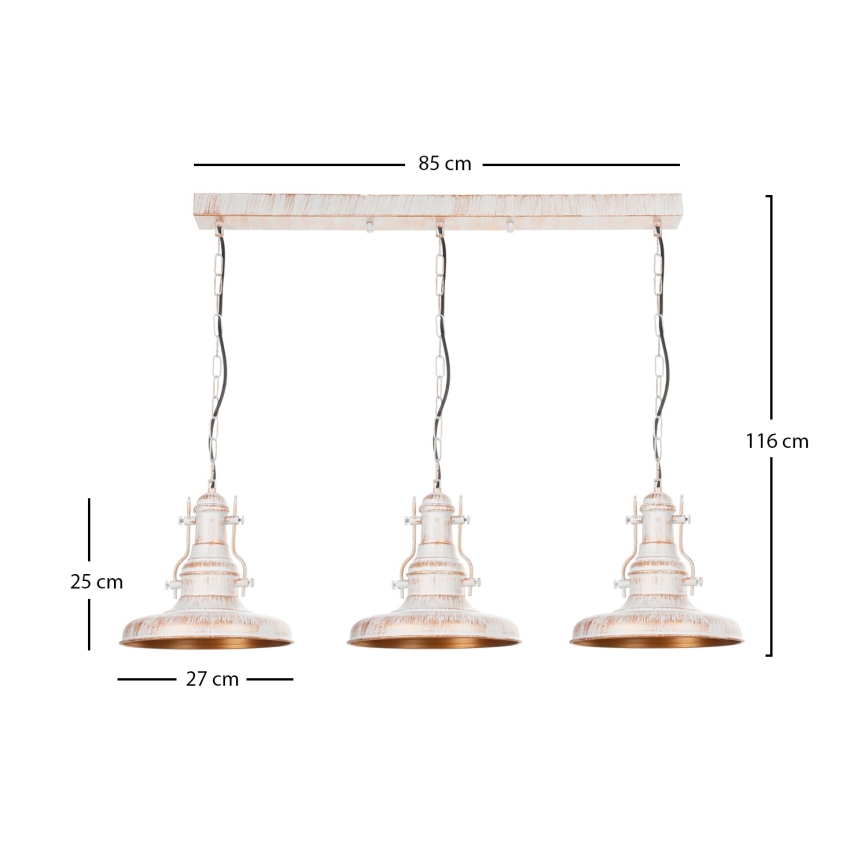 Brilagi - Kroonluchter aan ketting PYRONIC 3xE27/40W/230V crème/patina