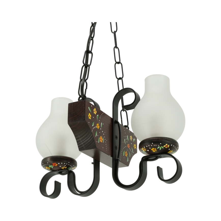 Brilagi - Kroonluchter aan ketting QUEEN 2xE14/40W/230V beuk/wenge