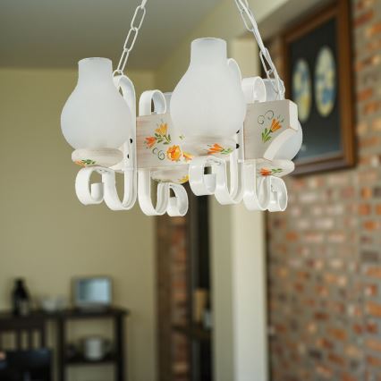 Brilagi - Kroonluchter aan ketting QUEEN 4xE14/40W/230V beuk/crème