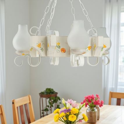 Brilagi - Kroonluchter aan ketting QUEEN 4xE14/40W/230V beuk/crème