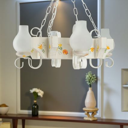 Brilagi - Kroonluchter aan ketting QUEEN 4xE14/40W/230V beuk/crème