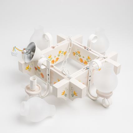 Brilagi - Kroonluchter aan ketting QUEEN 4xE14/40W/230V beuk/crème