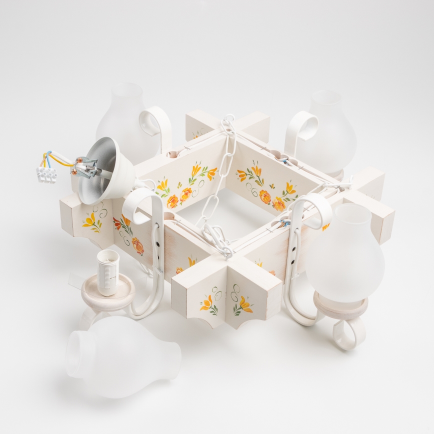 Brilagi - Kroonluchter aan ketting QUEEN 4xE14/40W/230V beuk/crème