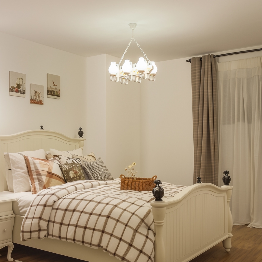 Brilagi - Kroonluchter aan ketting QUEEN 6xE14/40W/230V beuk/crème