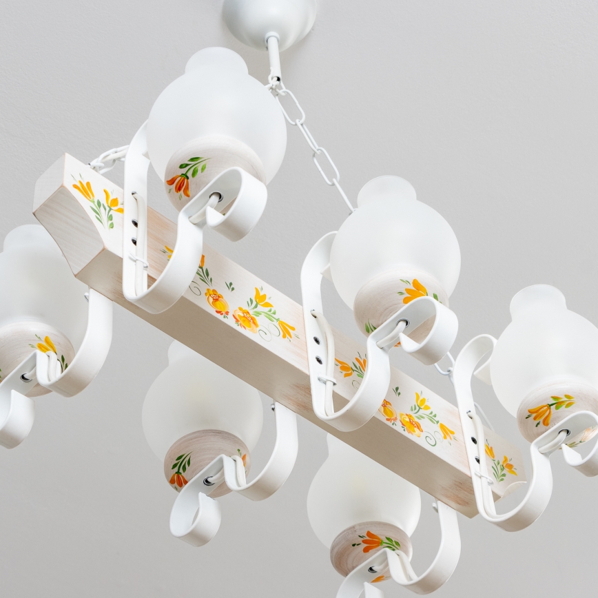 Brilagi - Kroonluchter aan ketting QUEEN 6xE14/40W/230V beuk/crème