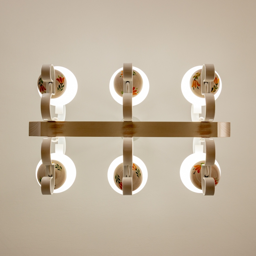 Brilagi - Kroonluchter aan ketting QUEEN 6xE14/40W/230V beuk/crème