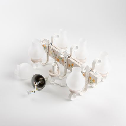 Brilagi - Kroonluchter aan ketting QUEEN 6xE14/40W/230V beuk/crème