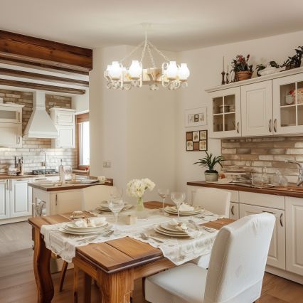 Brilagi - Kroonluchter aan ketting QUEEN 8xE14/40W/230V beuk/crème