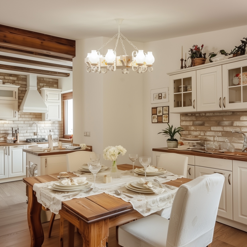 Brilagi - Kroonluchter aan ketting QUEEN 8xE14/40W/230V beuk/crème