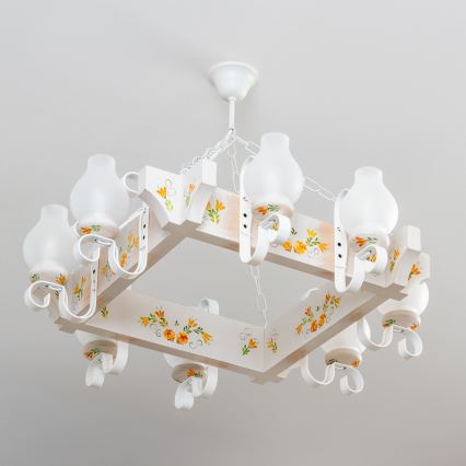 Brilagi - Kroonluchter aan ketting QUEEN 8xE14/40W/230V beuk/crème